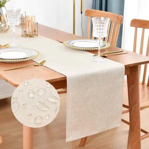 Vista 16 de Faux Linen Small Table Runner Water Resistant 13 x 36 in, Brown Farmhouse Short Table Runners, Coffee Table Runner, Dresser Runners for Bedroom