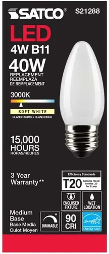 Vista 5 de Satco 6Pk 4w B11 LED 3000K base media esmerilada regulable - 40 W equiv