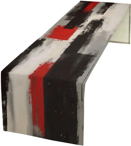 Vista 38 de Camino de mesa abstracto azul y gris, arte moderno, vintage, de arpillera oscura, camino de cena para granja, cabaña, café, cocina, comedor, fiesta
