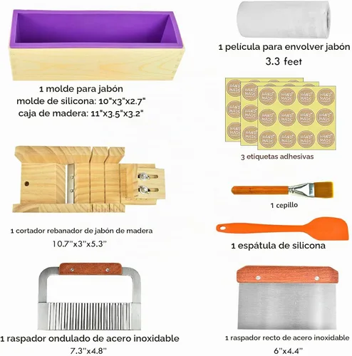 Vista 2 de Artcome Kit de moldes de corte para hacer jabón de pan, juego de moldes de jabón de madera ajustable multifunción - Juego de moldes rectangulares