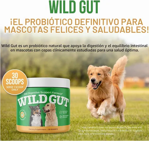 Vista 2 de Wild Gut - Suplemento probiótico natural para mascotas Apoya la salud digestiva y el microbioma intestinal 8 cepas probióticas 1 botella