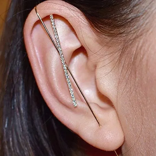 Vista 5 de Aretes de ganchopiercing para mujer estilo trepadores, envolventes en color dorado y plateado