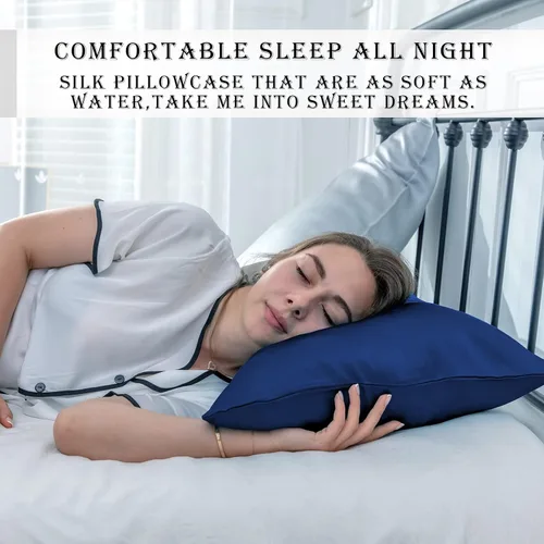 Vista 87 de Funda de almohada de seda para cabello y piel, suave, transpirable y sedosa, juego de fundas de almohada 100% tamaño estándar de 2 piezas, fundas