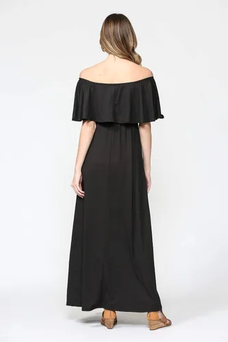 Vista 7 de Vestido de maternidad con hombros descubiertos, vestido largo para mujeres embarazadas, para fiestas de recién nacidos, o sesiones de fotos