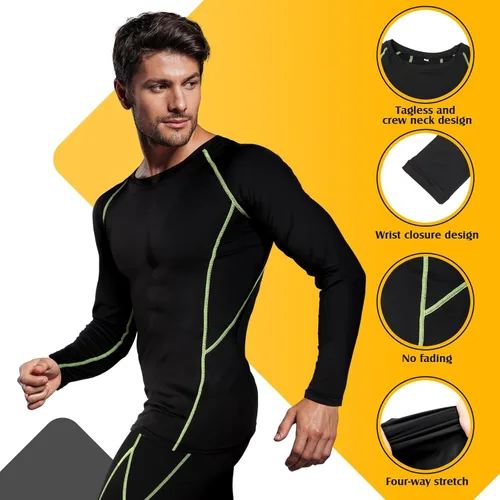 Vista 3 de Suhine 3 Pcs Men's Thermal Underwear Set Sport Winter Base Layer with Fleece Lined Base Layer Bottom Top Winter Shirt Pants
