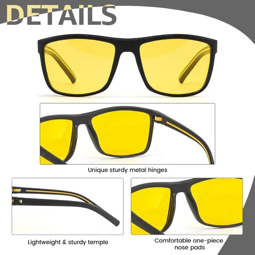 Vista 7 de Myiaur Gafas de conducción de visión nocturna para hombre, lentes polarizadas antideslumbrantes amarillas para noche con protección UV400