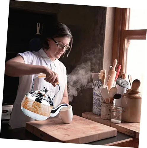 Vista 4 de GANAZONO Tetera de acero inoxidable con capacidad para tetera con mango ergonómico, diseño para sala de té, elegante accesorio de cocina funcional