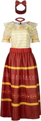 Vista 2 de GAUWEAN Dolores - Disfraz Madrigal, vestido de manga corta para mujer, falda con collar para la cabeza, trajes de Halloween para adultos