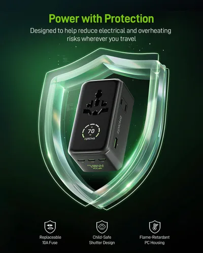 Vista 8 de EPICKA Adaptador de viaje universal Pulse Ultra 70W PD con 2AC/3USB-C/1USB-A