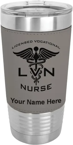 Vista 18 de LaserGram Vaso aislado al vacío de 20 onzas, con licencia LVN, enfermera vocacional, grabado personalizado incluido (cuero sintético, estilo béisbol)