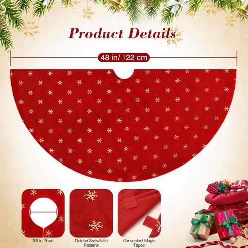 Vista 2 de Lewondr Falda de Árbol de Navidad, Falda de 48 Pulgadas para Árbol de Navidad con Copo de Nieve, Falda de Árbol de Terciopelo Suave para el Día