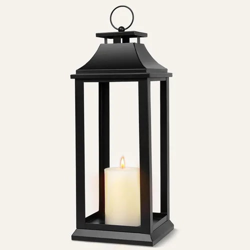 Vista 10 de Portavelas moderno de estilo rústico negro – Linterna decorativa de 18