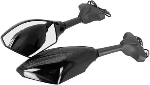 Vista 8 de Amazinea, 2 espejos laterales retrovisores con luz de giro LED color ámbar integrada, delantero, color negro, para Honda Yamaha Kawasaki Ninja, Negro
