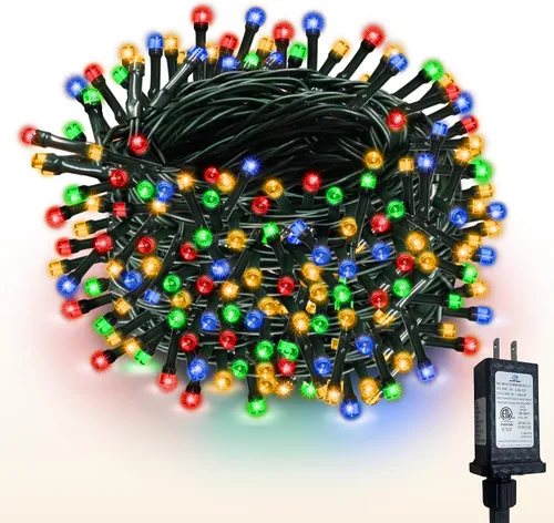 Vista 9 de WISD - Cadena de luces LED de Navidad para exteriores de 43 pies con 100 luces impermeables con modos de memoria, luces de hadas enchufables A ~