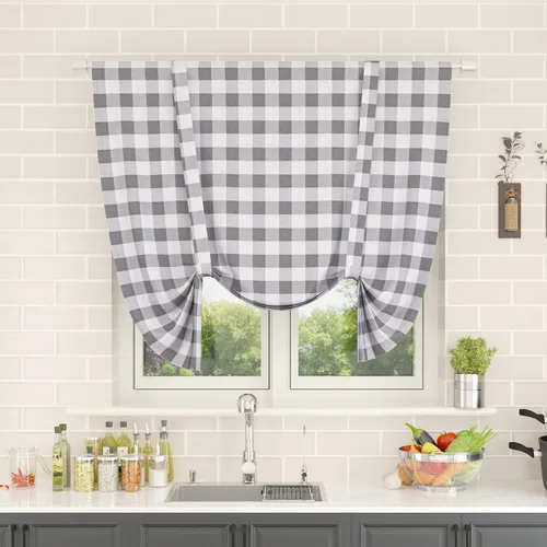 Vista 168 de Cenefas de cortina para ventana de 16 pulgadas de largo, 2 paneles de cuadros búfalo, cortinas pequeñas con bolsillo para barra, estilo clásico