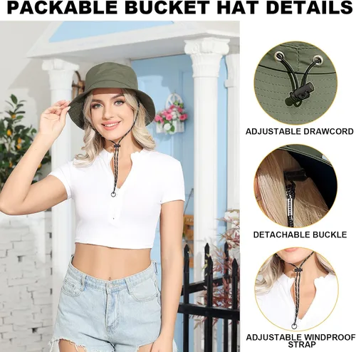 Vista 6 de Sombrero de pescador impermeable plegable para mujer, sombrero de sol con protección UV para hombre