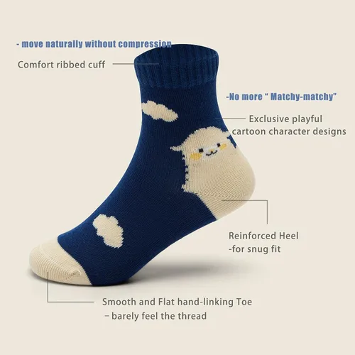 Vista 8 de Aisyee Calcetines de algodón para niños, calcetines sin costuras para niños, calcetines coloridos de cuarto de punto, paquete de 6
