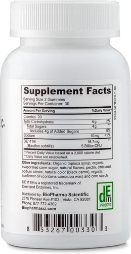 Vista 2 de Biopharma Scientific Gomitas nanoprobióticas 30 porciones Bacillus Subtilis probiótico 5 mil millones de UFC