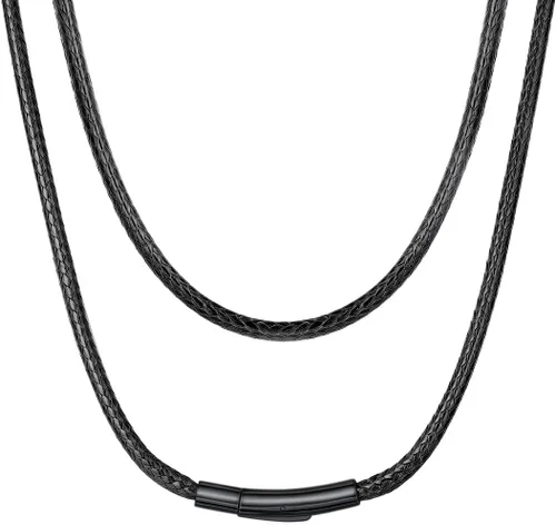 Vista 21 de ChainsHouse Collar de Cuero Negro Trenzado Impermeable con Cierre, Cadena de Cuerda DIY para Hombre y Mujer para Colgante, Personalización a. 0.079
