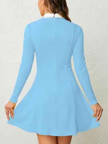 Vista 2 de PHIXWORLD Vestido de manga larga para mujer, con cuello Peter Pan, ajuste y acampanado para el miércoles Addam