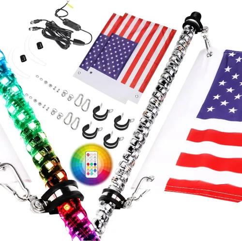 Vista 10 de Nirider 2PCS Luces LED Whip de 1 pie con Poste de Bandera Control Remoto Espiral RGB Luz de Persecución Todoterreno Antena Iluminada de Advertencia