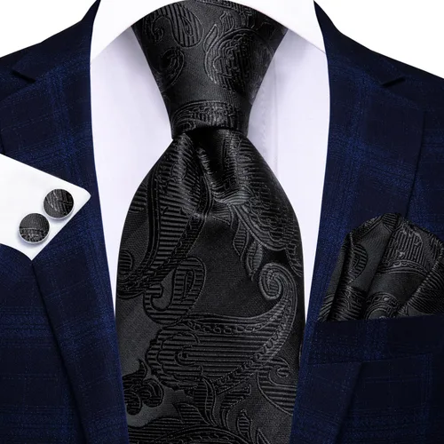 Vista 267 de Hi-Tie Corbatas de seda para hombre, diseño de cachemira a rayas, con bolsillo, gemelos cuadrados, conjunto formal de negocios