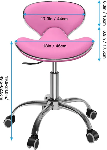 Vista 2 de Taburete enrollable ajustable multiusos con respaldo, silla de spa de dibujo, silla de tatuaje para salón médico, con ruedas giratorias 360