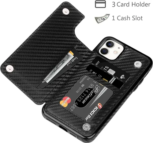 Vista 5 de HianDier Funda tipo cartera para iPhone 11 de 6.1 pulgadas, funda protectora delgada con ranura para tarjeta de crédito, funda con cierre magnético