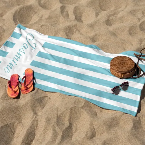 Vista 4 de Toallas de playa personalizadas para niños y adultos, toallas de playa a rayas personalizadas con nombre, toallas de microfibra sin arena