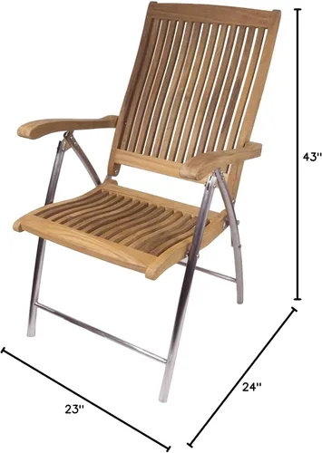 Vista 2 de SeaTeak Windrift - Silla plegable de 6 posiciones para exteriores, resistente a la intemperie, sillón de teca portátil con patas de acero inoxidable