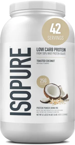 Vista 15 de Isopure Zero Carb 100% Proteína Pura de Suero Aislado en Polvo, Libre de Lactosa, Libre de Gluten, Con Vitaminas, Crema de Plátano, 25g de Proteína