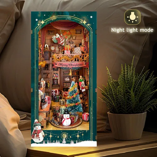 Vista 5 de Kit de rincón de libros de bricolaje, decoración de estantería de librería, rompecabezas de madera 3D con LED, regalo de Halloween, Navidad