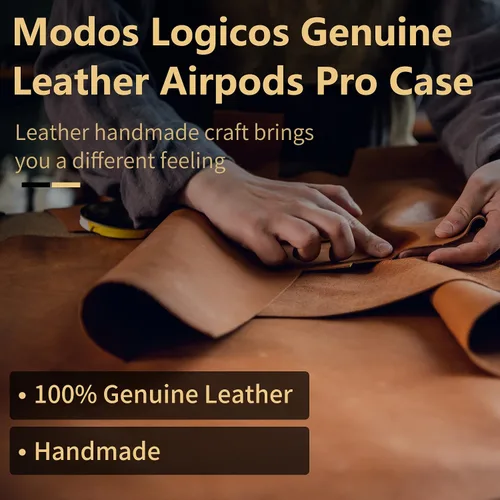 Vista 5 de MODOS LOGICOS Funda De Carga De Cuero Genuino Para Apple AirPods Pro - Beige Con Borlas