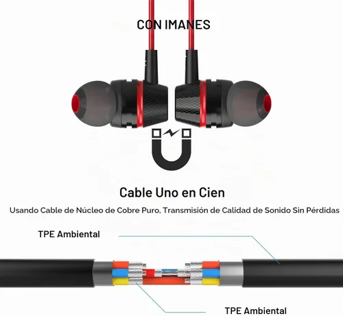 Vista 6 de 1Mii Auriculares con cable con micrófono y control de volumen, auriculares intrauditivos magnéticos con graves profundos, aislamiento de ruido