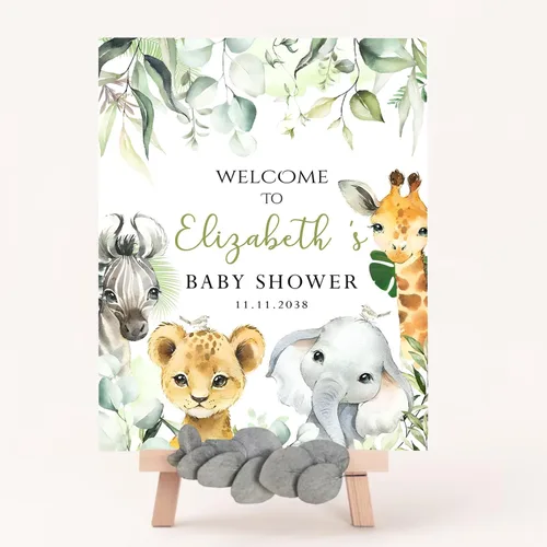 Vista 3 de Letrero de bienvenida personalizado para baby shower, cartel de bienvenida de safari para baby shower, letrero de baby shower de animales
