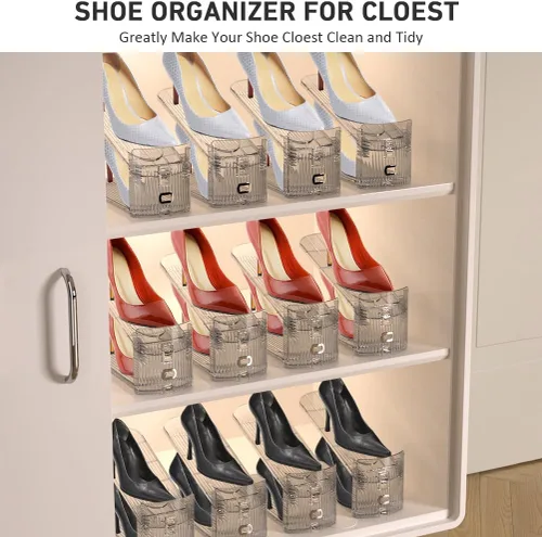 Vista 2 de Paquete de 10 organizadores de ranuras transparentes para zapatos - Altura ajustable de 3.7'' a 7.7'' pulgadas, apiladores de zapatos para un par