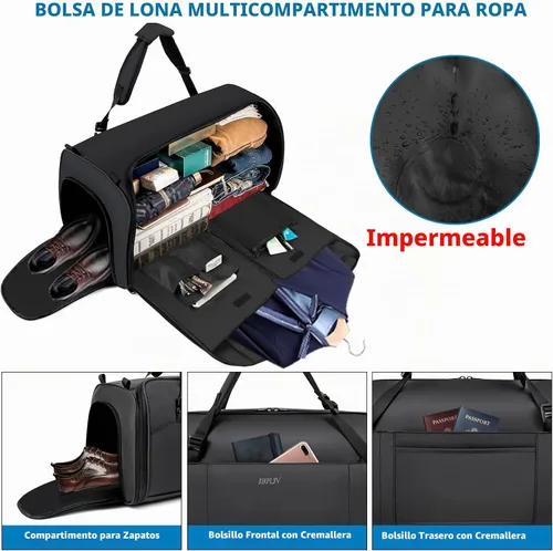 Vista 3 de Bolsa de ropa convertible para viajes, mochila 4 en 1 para mujeres y A-Negro