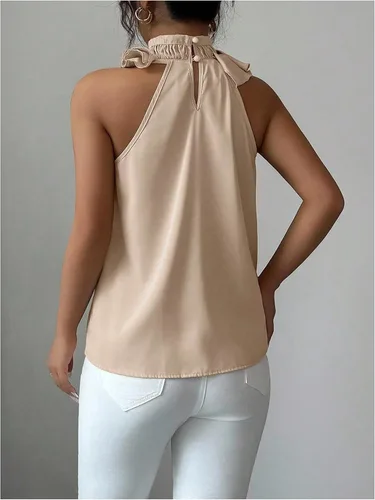 Vista 3 de SOLY HUX Blusa elegante con cuello halter para mujer Albaricoque puro