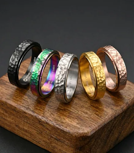 Vista 6 de King Ring 6mm Hammered Spinner Ring – Fidget Ring for Men & Women – Designed in USA