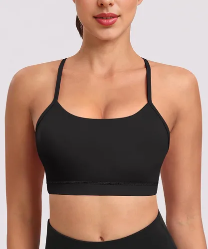Vista 2 de Sujetadores deportivos acolchados con tirantes delgados para mujer, parte superior de entrenamiento de yoga y espalda en Y (paquete de 3)