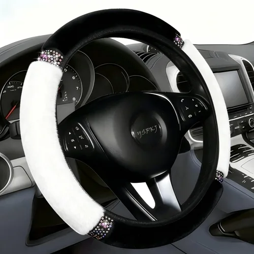 Vista 7 de Funda de volante esponjosa, protector de volante de coche universal de 15 pulgadas con diamantes de imitación de cristal coloridos, protector
