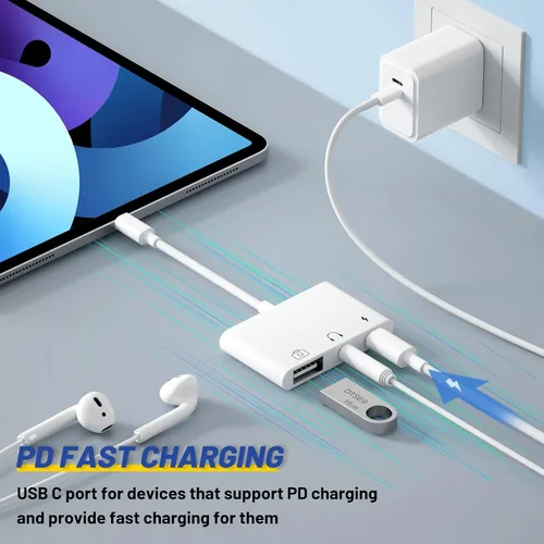 Vista 3 de Adaptador USB C a USB 3 en 1 USB C a 0.138 in Adaptador de audio para iPad Adaptador USB
