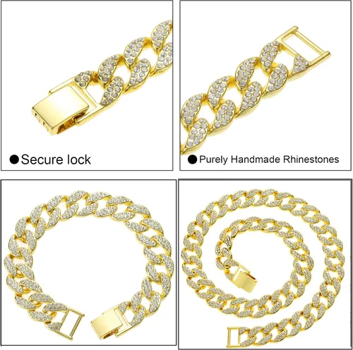 Vista 3 de Saintda Juego de cadena y pulsera de eslabones cubanos para hombres y mujeres, regalo de diamantes brillantes para niños, joyería de rapero hip hop
