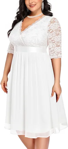Vista 21 de Plus Size Wedding Guest Cocktail Midi Dress Lace Chiffon V Neck Wrap Negro