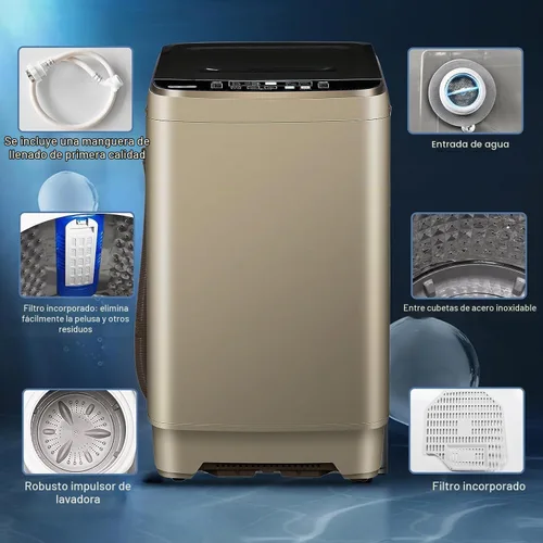 Vista 2 de Lavadora completamente automática con pantalla LED, 10 programas y 8 selecciones de niveles de agua, lavadora de lavandería compacta portátil