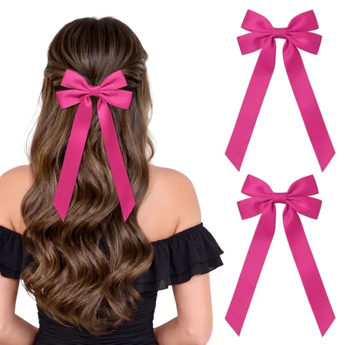 Vista 12 de Lazos de satén sedoso y pinzas de cocodrilo, soportes para cola de caballo de cinta negra, accesorios para el cabello para mujeres, niñas, niños