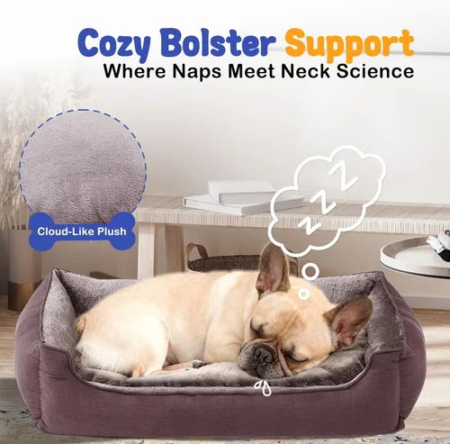 Vista 2 de Makigued Cama rectangular para perro de tamaño mediano con funda extraíble lavable, cama para mascotas con lados de refuerzo, parte inferior