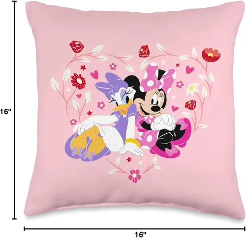 Vista 4 de Disney Minnie and Daisy BFF - Almohada de corazón rosa, 16 x 16 pulgadas, multicolor