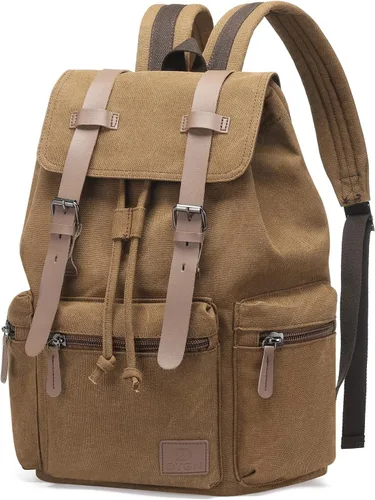 Vista 9 de DTGN Mochila de lona vintage para hombres y mujeres, mochila casual duradera con acento de cuero, se adapta a la universidad, trabajo, viajes y al