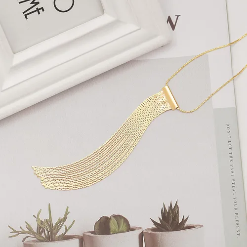 Vista 7 de PERNNLA PEARL Collar largo con colgante de disco para mujer, chapado en oro de 18 quilates, cadena de suéter de moda